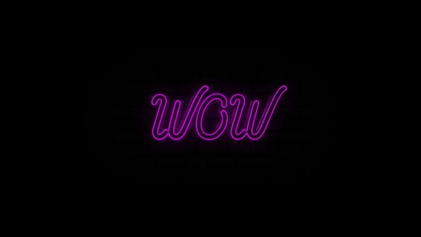 Neon text WOW på svart bakgrund. 4k — Stockvideo