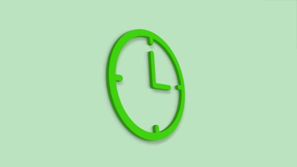 Clock 3d icon isolated on green background. Time symbol. 4K — Stock Video