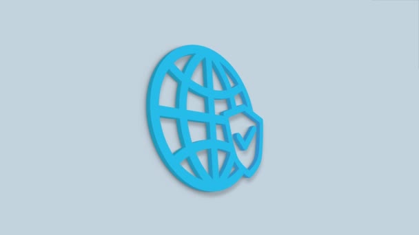 Earth globe 3d icon isolated on blue background. Shield with checkmark. 4K — Stock Video