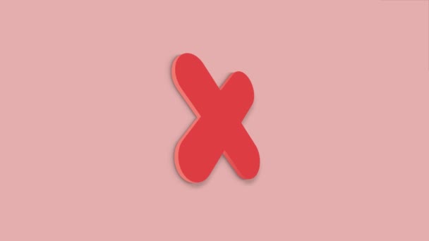 3D Крест знак анимации, Нет символа на красном фоне. 4k — стоковое видео