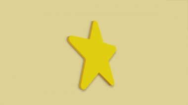 3D animasyon yıldız simgesi sarı arkaplanda izole edildi. Derecelendirme sembolü 4k