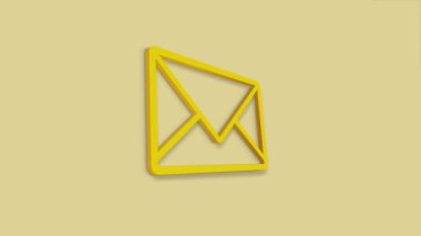 Sarı arkaplanda 3 boyutlu zarf simgesi izole edildi. Mesaj konsepti alındı. Yeni gelen e- posta iletisi, SMS