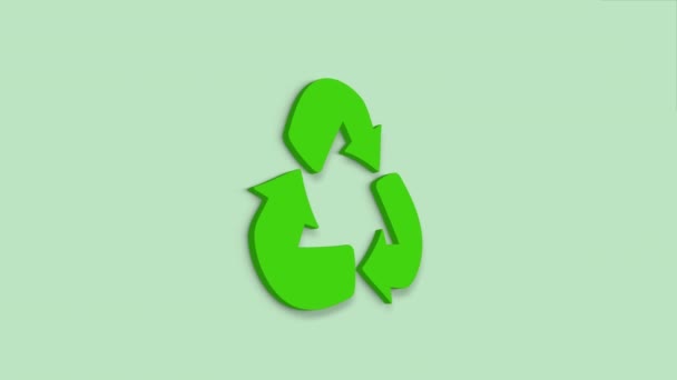 リサイクル3Dアイコンアニメーション。緑の背景に矢印。4k — ストック動画