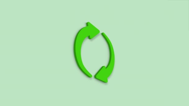 Символ Recycle 3d выделен на зеленом фоне. Круглая иконка стрелки. 4K — стоковое видео