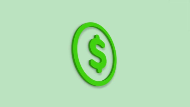 Dollar symbool 3d pictogram geïsoleerd op groene achtergrond. 4k video — Stockvideo
