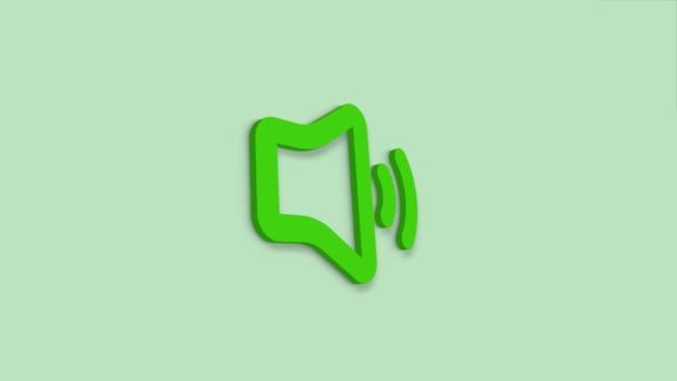 スピーカーボリューム-オーディオ音声サウンドシンボル、緑の背景に隔離されたメディア音楽3Dアイコン。4K — ストック動画