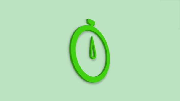 Stopwatch ícone 3d isolado no fundo verde. Sinal do temporizador. 4K — Vídeo de Stock
