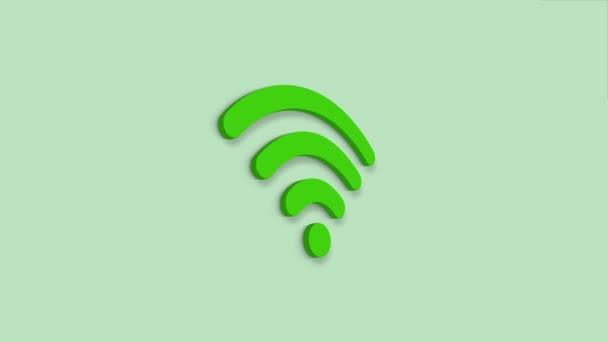 Wifi wireless internet simbolo di rete icona 3d isolato su sfondo verde. — Video Stock