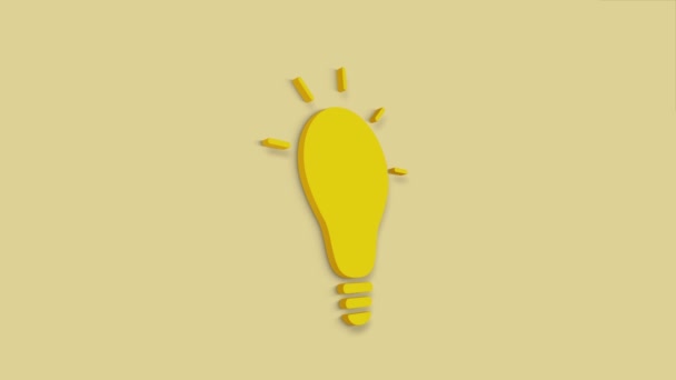 Ícone de luz 3d isolado no fundo amarelo. Conceito de ideia. 4K — Vídeo de Stock