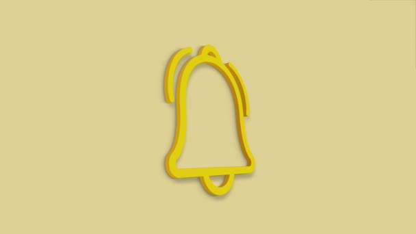 Animación de línea campana 3d icono. Aislado sobre fondo amarillo. — Vídeos de Stock