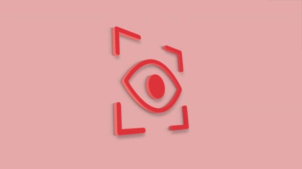 Icône 3d de balayage des yeux isolé sur fond rouge. Un oeil qui scanne. Symbole de sécurité. Cyber eye sign. 4K — Video