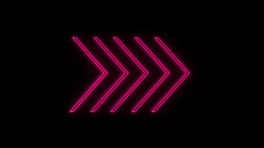 Animasyon pembe neon oklar, yukarı doğru siyah arkaplanlı animasyon. Simgeyi yukarı kaldır. 4k
