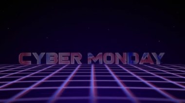 Sentetik kablo çevrimi 80 'ler ve CYBER Pazartesi mesajı. Geçmişe dönük gelecekçilik geçmişi. 3D illüstrasyon kusursuz döngü. 4k