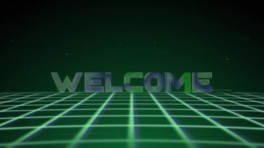 Synthwave telgraf ağı 80 'ler, hoş geldiniz mesajı ile. Geçmişe dönük gelecekçilik geçmişi. 3D illüstrasyon kusursuz döngü. 4k
