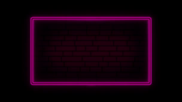黒地にピンク色のネオンフレーム。碑文や広告のネオンサインのフレーム。レーザーショーループアニメーション。4K — ストック動画