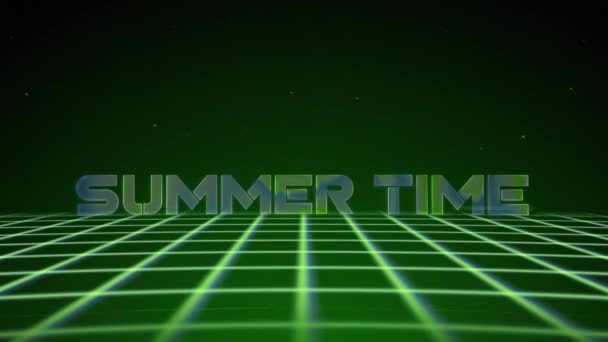 Synthwave wireframe net 80 with text SUMMER TIME. 미래 지향적 배경을 되짚어 보자. 3d 일러스트는 바 다 없는 루프를 렌더링한다. 4k — 비디오