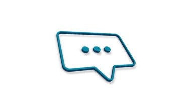 Sohbet, konuşma kabarcığı beyaz arkaplanda 3D simge animasyonu. 4K