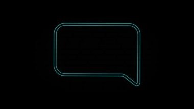 Parlayan mavi neon hattı konuşma balonu sohbet simgesi siyah arkaplanda izole edildi. İleti simgesi. İletişim ya da yorum sohbet sembolü. 4K