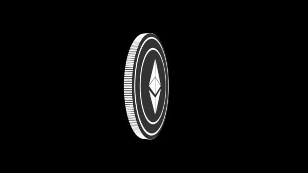 Spinning ethereum cryptocurrency flat coin isolated on black and green background. 4k — Stock Video