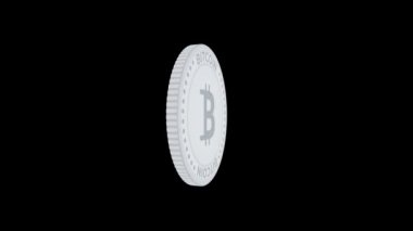 Bitcoin BTC kripto para birimi siyah ve yeşil ekran döngüsü üzerinde gümüş sikkeyi izole etti. Dönen gümüş metal döngüsü soyut kavram. 3B döngü kusursuz canlandırma.