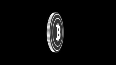 Bitcoin BTC kripto para birimi siyah ve yeşil ekran döngüsü üzerinde izole edilmiş düz para. Dönen düz metal döngüsü soyut kavram. 3B döngü kusursuz canlandırma.