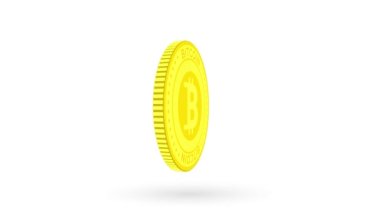 Bitcoin BTC kripto para birimi beyaz ve yeşil ekran döngülü arka plan üzerinde altın madeni para izole etti. Dönen altın metal döngüsü soyut kavram. 3B döngü kusursuz canlandırma.