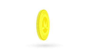 Beyaz ve yeşil arka planda izole edilmiş altın monero kripto para. 4k