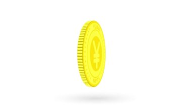 Beyaz ve yeşil arka planda izole edilmiş dönen altın yuan parası. 4k