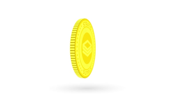 Animated stratis cryptocurrency gold coin on white and green background. 4k — Stock Video