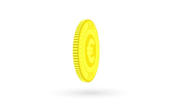 Moneda giratoria de oro en euros aislada sobre fondo blanco y verde. 4k — Vídeo de stock