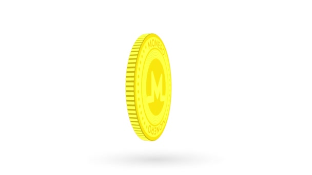 Вращающаяся золотая монета Monero cryptocurrency, изолированная на белом и зеленом фоне. 4k — стоковое видео