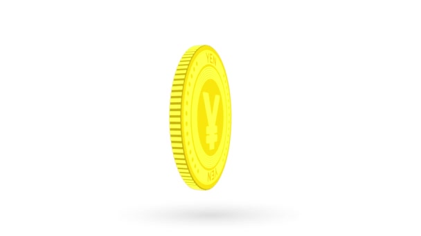 Spinning golden yen coin isolated on white and green background. 4k — Stock Video