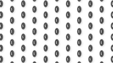 Animasyon Kara Düz Bozuk Para Doları Video Kusursuz Desen Arkaplanı. 4k