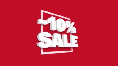 Yüzde 10 indirim. Beyaz 3D metin, kırmızı arka planda satışta% 10 indirim içeren animasyon döngüsü oluşturdu. İndirim konsepti. Süper terfi. Kara Cuma. 4k