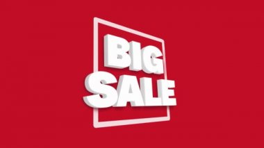 Kırmızı arkaplan canlandırma üzerinde büyük indirimli beyaz 3B metin başlığı