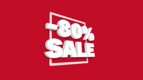 80 percent OFF. White 3D text looped animation with a eighty percent discount for the sale on red background. Concept discount. Super promotion. Black Friday. 4k — Stock Video