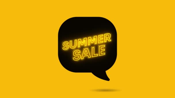 Неоновий текст SUMMER SALE з бульбашковою промовою на жовтому тлі. Прапор для продажів, бізнесу, соціальних медіа. 4k — стокове відео