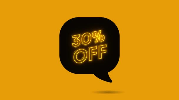 30 percent Off Neon Sign On Orange Background. Neon animation Offer Advertisement. Motion graphics. — Stock Video