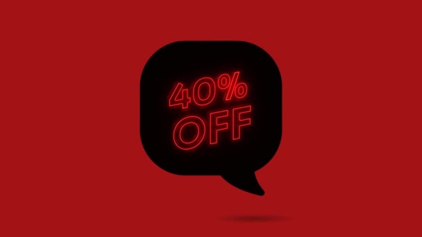 40 procent korting op Neon Sign On Red Background. Neon animatie Aanbod Advertentie. Bewegingsgrafiek. — Stockvideo