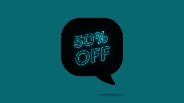 50 percent Off Neon Sign On Blue Background. Neon animation Offer Advertisement. Motion graphics. — Stock Video