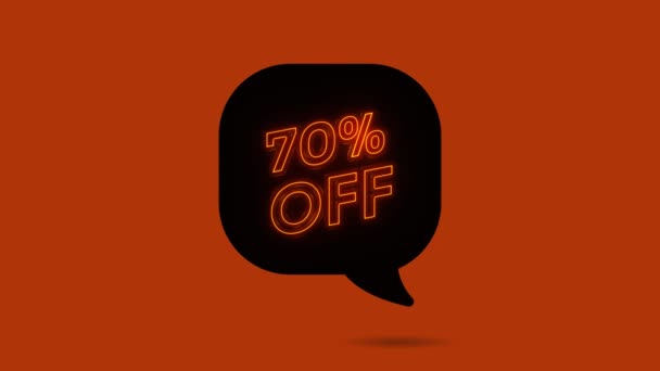 70 per cento di sconto Neon segno su sfondo rosso. Neon animazione Offerta Pubblicità. Grafica del movimento. — Video Stock