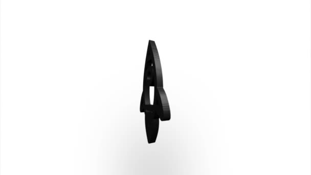 Black rocket ship icon flipping, rotation. Elegant 3d realistic light render. Seamless loop animation video — Stock Video