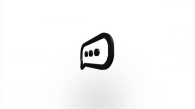 Siyah konuşma balonu simgesi dönüyor, dönüyor. Zarif 3D gerçekçi ışık yansıtıcı. Kusursuz döngü canlandırma videosu