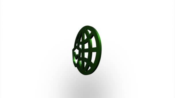 Globo de tierra verde y escudo con icono de marca de verificación volteo, rotación. Representación de luz realista 3d elegante. Vídeo de animación de bucle sin costura — Vídeos de Stock