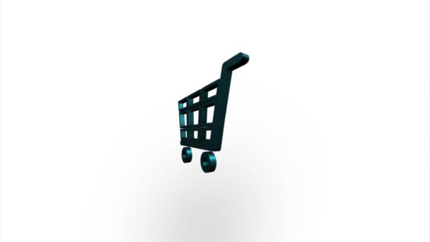 Ícone de carrinho de compras verde lançando, rotação. Elegante 3d renderização de luz realista. Seamless loop animação de vídeo — Vídeo de Stock