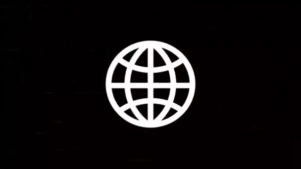 Εικονίδιο Globe με εφέ glitch art. Ρετρό φουτουρισμό του '80' 90 δυναμικό κύμα στυλ. Βλάβη σήματος βίντεο με θόρυβο τηλεόρασης και παλιά παρεμβολή οθόνης. Βρόχος 4k — Αρχείο Βίντεο