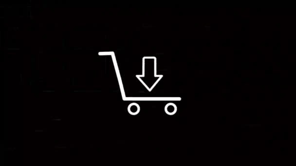 Shopping cart icon with glitch art effect. Retro futurism 80s 90s dynamic wave style. Video signal damage with tv noise and old screen interference. Loop 4k — Stock Video