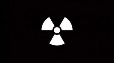 Bozuk sanat efektli radyoaktif sembol simgesi. Retro fütürizm 80 'lerin dinamik dalga tarzı. Televizyon gürültüsü ve eski ekran paraziti ile video sinyali hasarı. 4k döngüsü