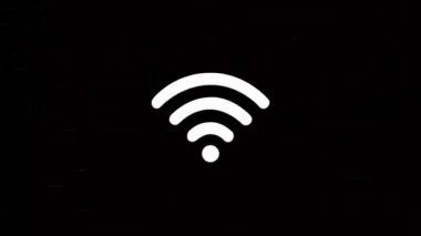Arıza efektli Wi-Fi simgesi. Retro fütürizm 80 'lerin dinamik dalga tarzı. Televizyon gürültüsü ve eski ekran paraziti ile video sinyali hasarı. 4k döngüsü
