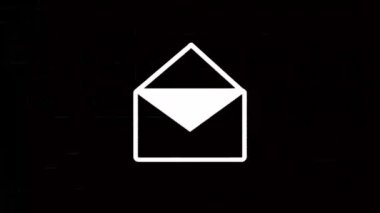 Arıza efektli zarf simgesi. Retro fütürizm 80 'lerin dinamik dalga tarzı. Televizyon gürültüsü ve eski ekran paraziti ile video sinyali hasarı. 4k döngüsü